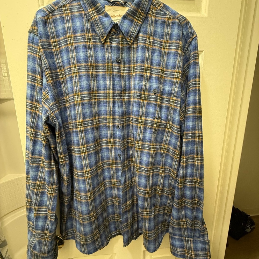 Weatherproof Blue/Orange Plaid Men's Flannel Shirt